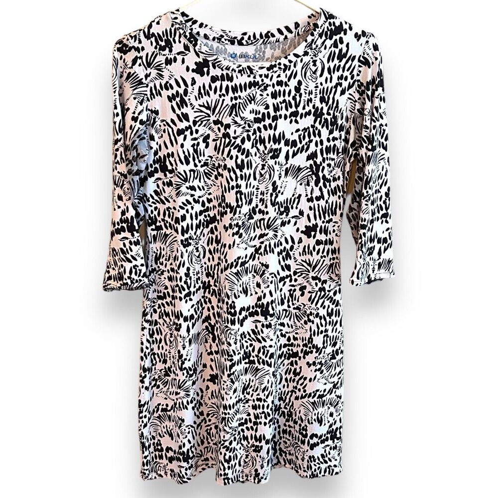 Ibkul Black White Zebra Crew Dress UPF 50 Lightweight Breathable Mini Size Small